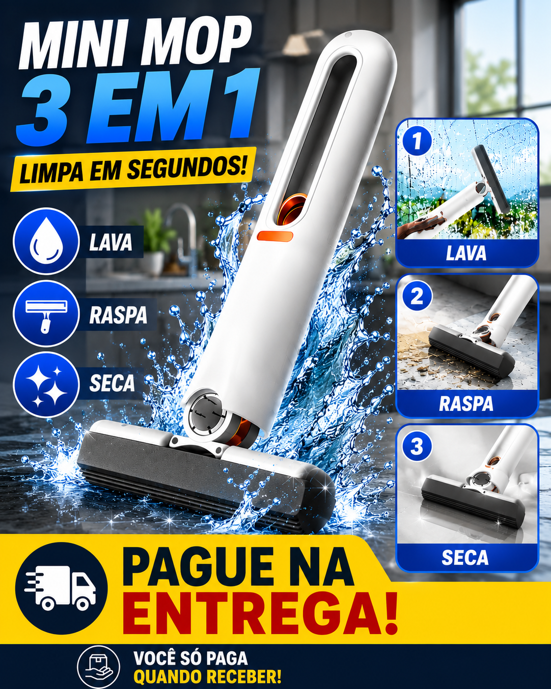 Mini Mop 3 em 1 em uso